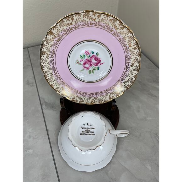 Pink Royal Stafford Teacup and Saucer, Antique Tea Cups Vintage Floral - Picture 5 of 13